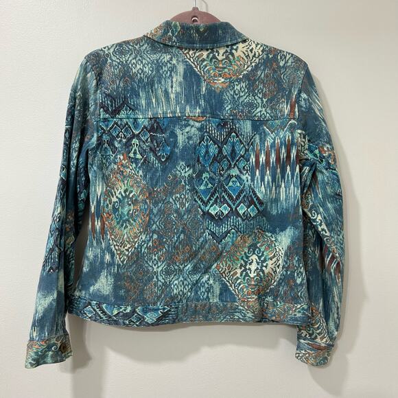 Coldwater Creek Women Medium Petite Blue Abstract Button Down Jacket Art to Wear - Picture 4 of 4